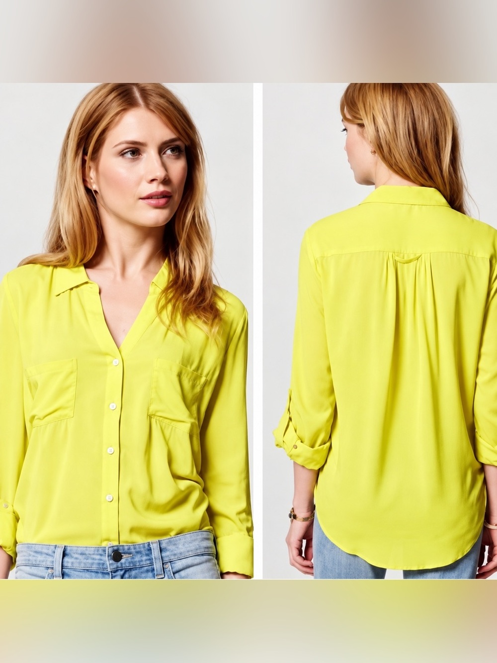 Maeve Anthropologie Islet Button Down Blouse Small Chartreuse Yellow